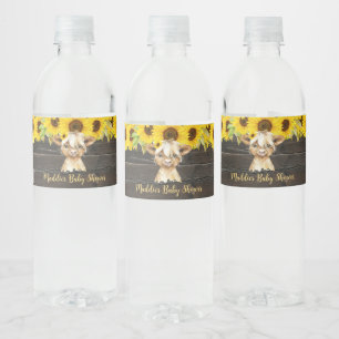 Rustic Sunflower Highland Cow Baby Shower Water Bottle Label