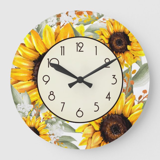 Rustic Sunflower Home Decor Large Clock (Front)