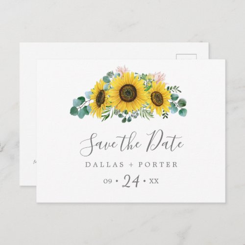 Rustic Sunflower Horizontal Save the Date Postcard
