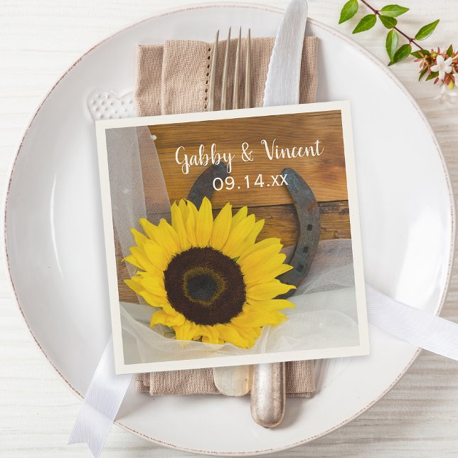 Rustic Sunflower Horseshoe Country Western Wedding Napkins (Creator Uploaded)