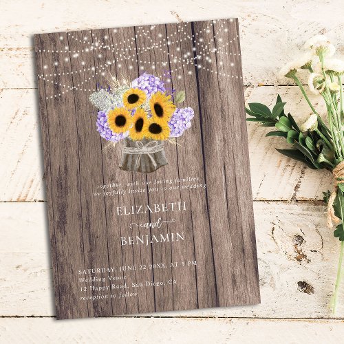 Rustic Sunflower Hydrangea Elegant Bouquet Wedding Invitation