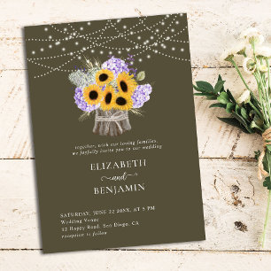 Rustic Sunflower Hydrangea Elegant Classic Wedding Invitation