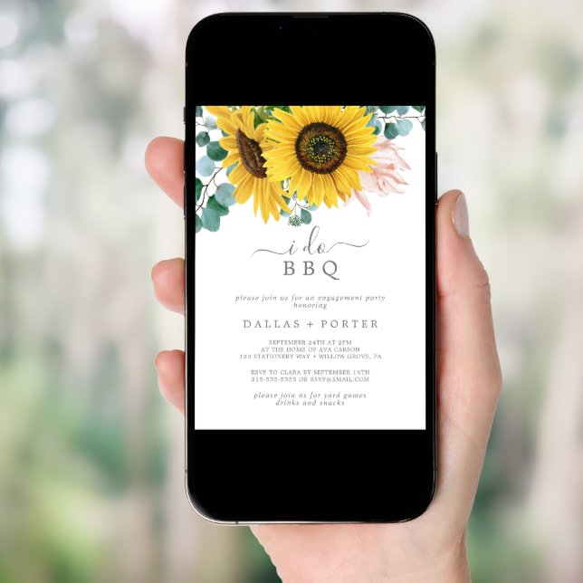 Rustic Sunflower I Do BBQ Engagement Party Invitation (Front Digital)