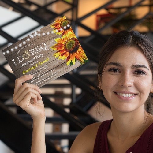 Rustic Sunflower I Do BBQ  Engagement Party Invitation