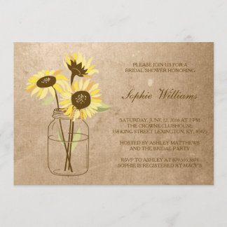 Rustic Sunflower in Mason Jar Bridal Shower Invitation