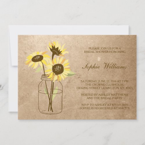 Rustic Sunflower in Mason Jar Bridal Shower Invitation