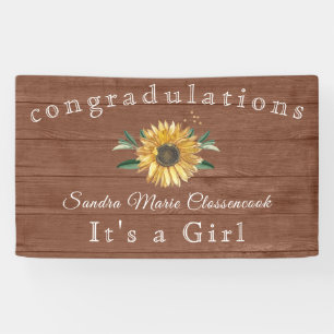 Rustic Sunflower Its a Girl Brown Wood Baby Shower Banner