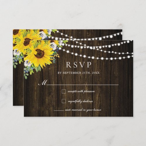 Rustic Sunflower Ivory Floral Greenery Wedding  RSVP Card