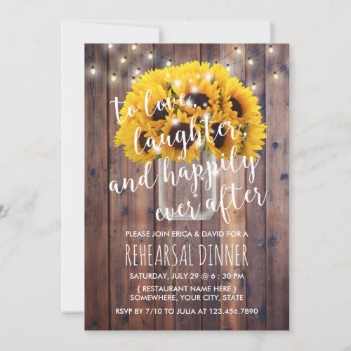 Rustic Sunflower Jar Barn Wood Rehearsal Invitation