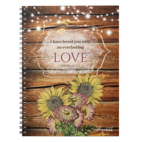 Rustic Sunflower Jeremiah 313 Bible Verse Notebook