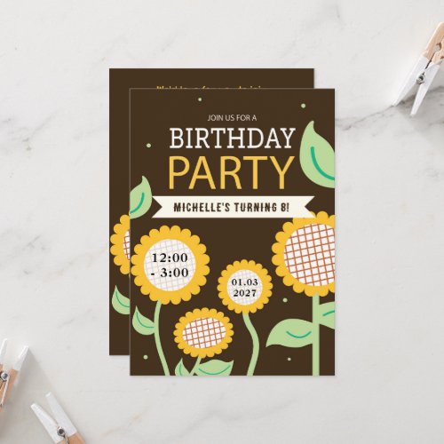 Rustic Sunflower Kids Birthday Invitation