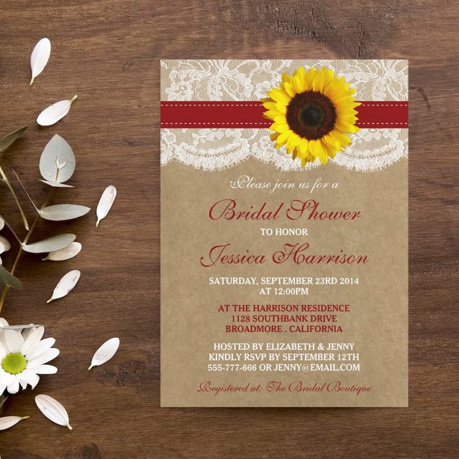 Rustic Sunflower, Kraft & Lace Bridal Shower Invitation (Creator Uploaded)