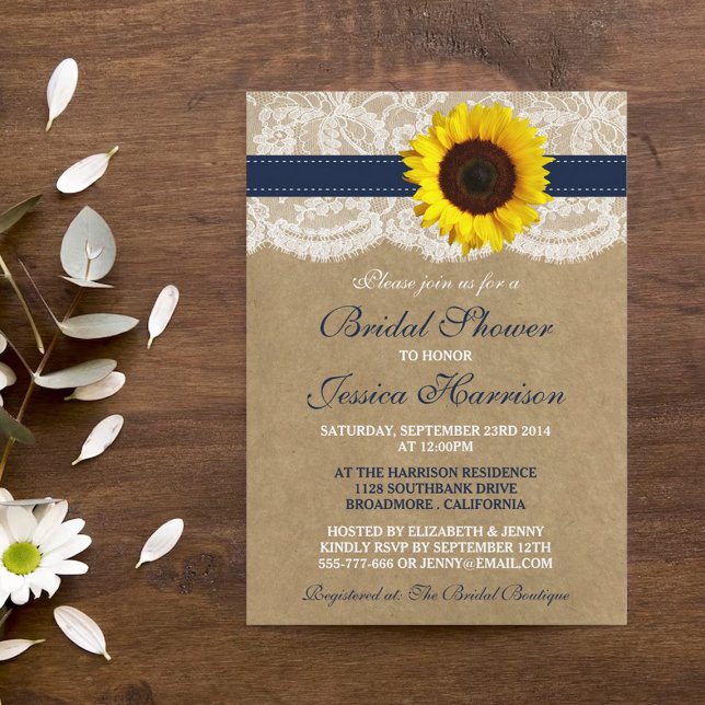 Rustic Sunflower, Kraft & Lace Bridal Shower Invitation (Creator Uploaded)