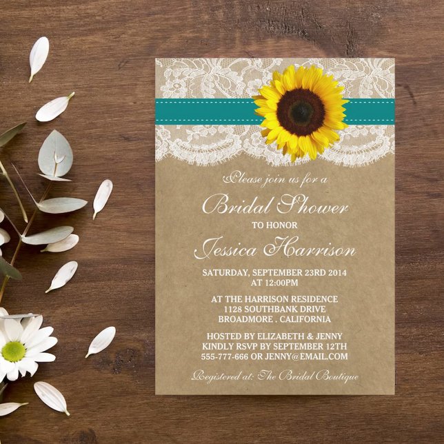 Rustic Sunflower, Kraft & Lace Bridal Shower Invitation (Creator Uploaded)