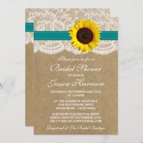 Rustic Sunflower Kraft  Lace Bridal Shower Invitation