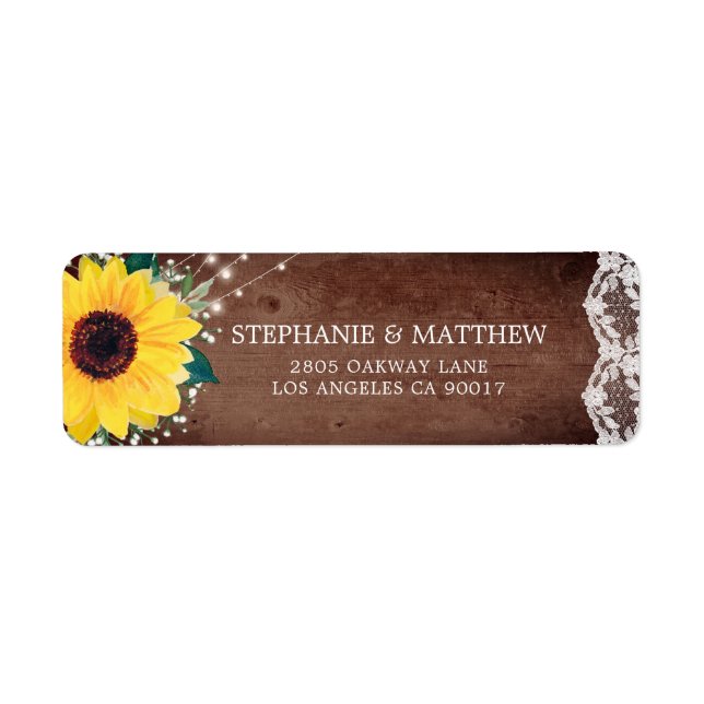 Rustic Sunflower Lace Babys Breath Lights Label (Front)