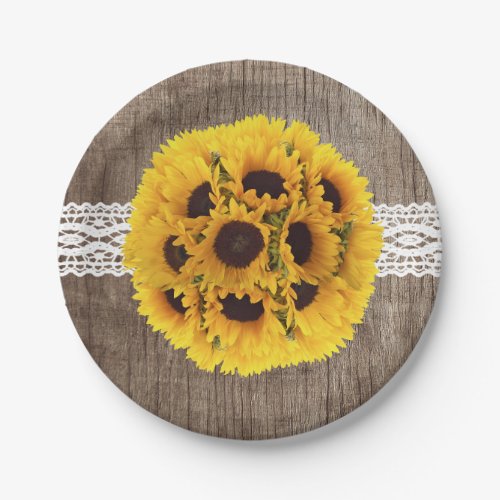 Rustic Sunflower Lace  Barn Wood Elegant Wedding Paper Plates