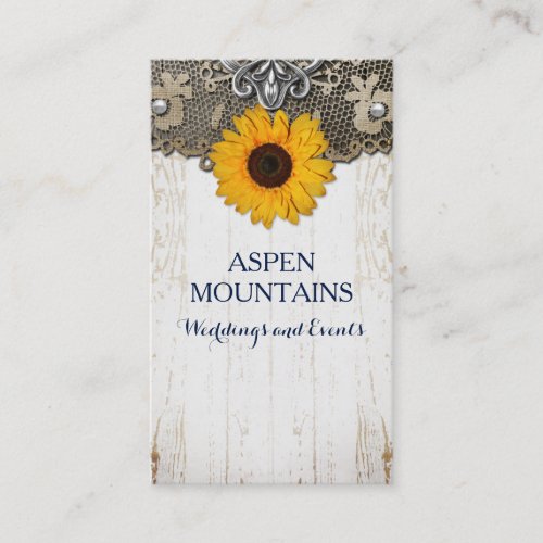 Rustic Sunflower Lace  Burlap Business Cards