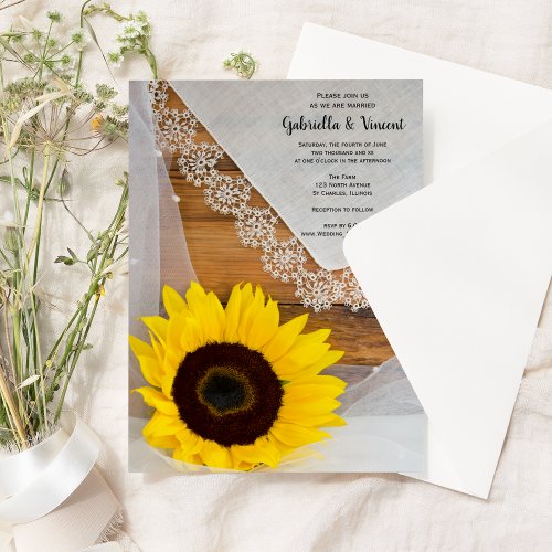 Sunflower and Lace Country Wedding Invitation