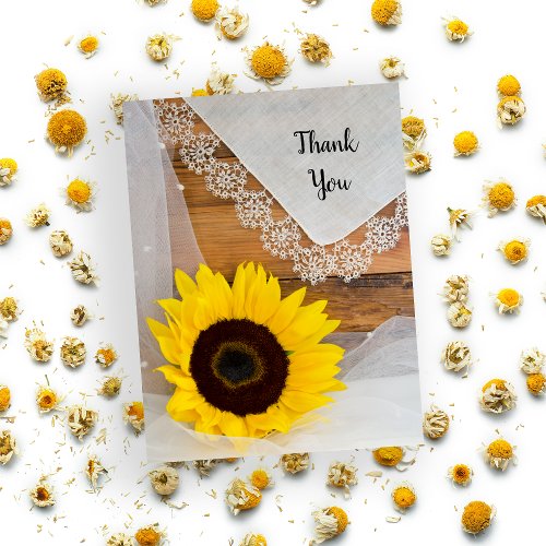 Rustic Sunflower Lace Country Wedding Thank You Postcard