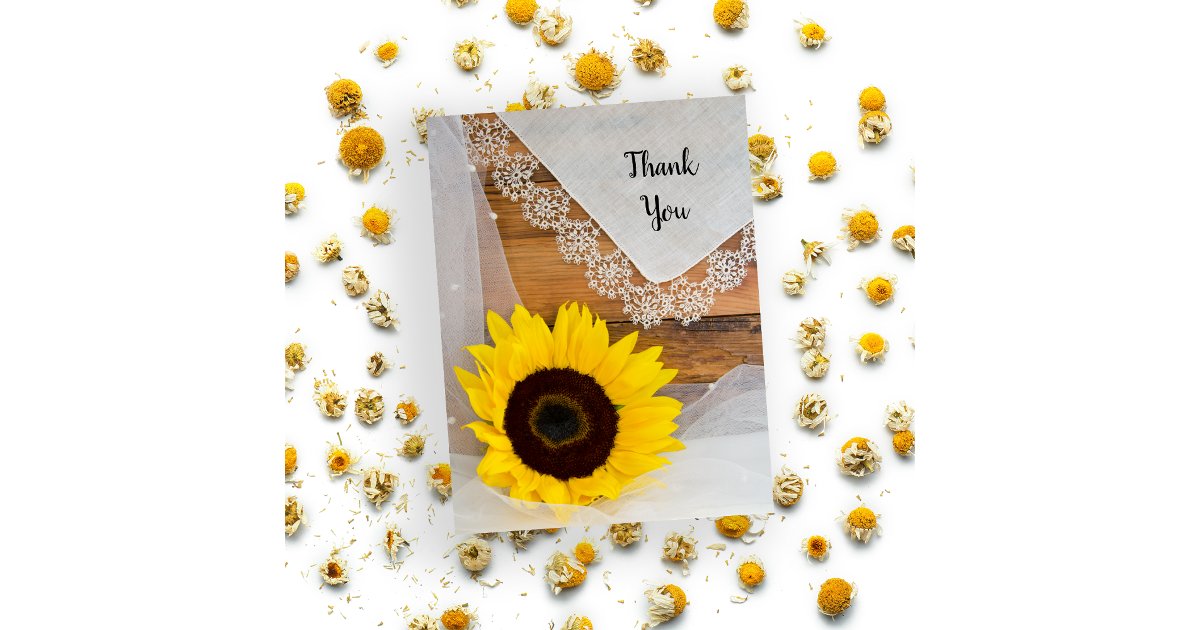 Rustic Sunflower Lace Country Wedding Thank You Postcard | Zazzle