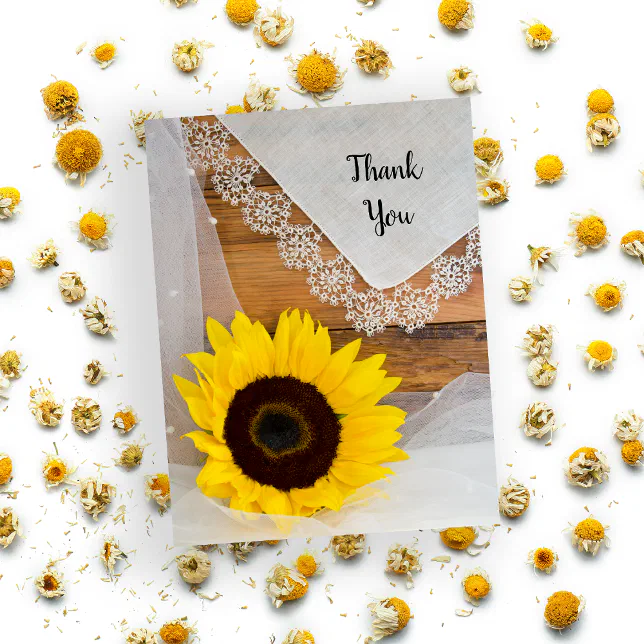 Rustic Sunflower Lace Country Wedding Thank You Postcard | Zazzle