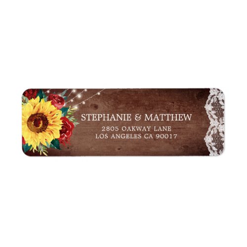 Rustic Sunflower Lace Red Floral Wood Lights Label