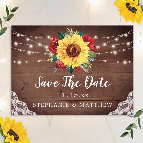Rustic Sunflower Lace Red Rose Fall Wedding Save The Date