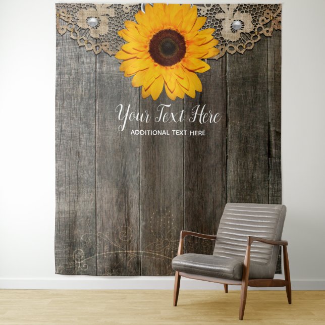 Rustic Sunflower Lace Wedding Photo Booth Backdrop (In Situ)