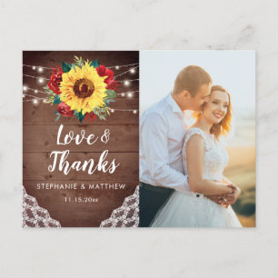 Rustic Sunflower Lace Wedding Photo Thank You Postcard