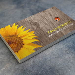Rustic Sunflower & Ladybug Wood Background Mommy Calling Card