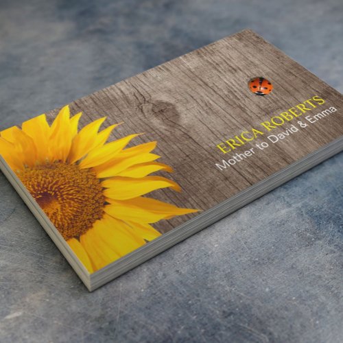 Rustic Sunflower  Ladybug Wood Background Mommy Calling Card