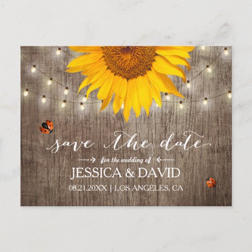 Rustic Sunflower  Ladybugs Save the Date Announcement Postcard