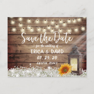 Rustic Sunflower Lantern Wedding Save the Date Announcement Postcard