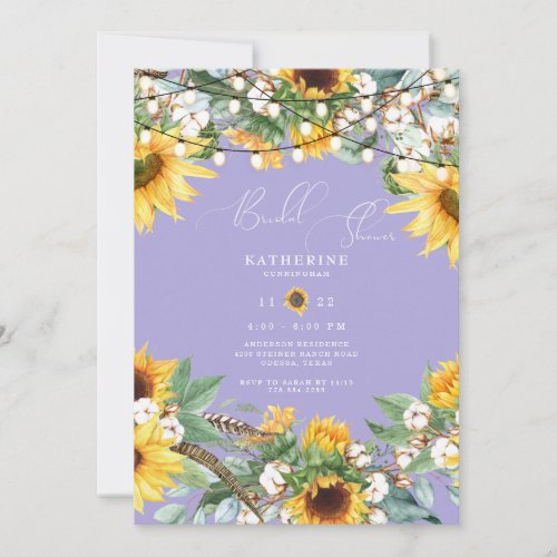 Rustic Sunflower Lavender Bridal Shower Invitation