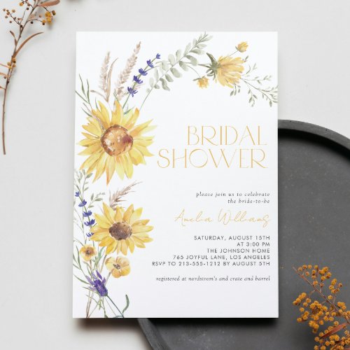 Rustic Sunflower Lavender Floral Bridal Shower Invitation
