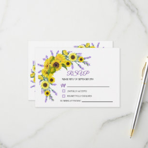 Rustic Sunflower & Lavender Floral Wedding RSVP Card