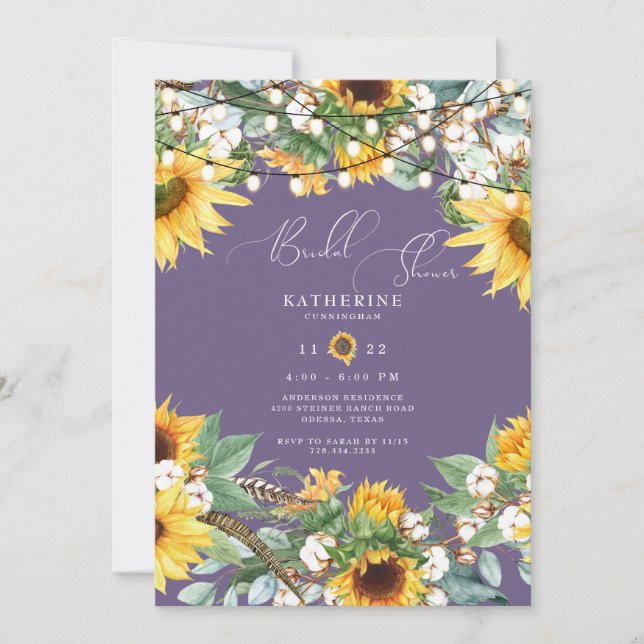 Rustic Sunflower Lavender II Bridal Shower Invitation (Front)