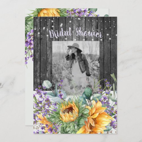 Rustic Sunflower Lavender II Photo Bridal Shower Invitation