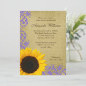 Rustic Sunflower Lavender Swirls Bridal Shower Invitation (Standing Front)