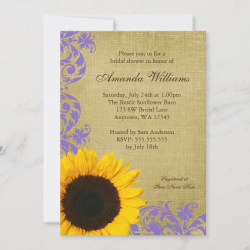 Rustic Sunflower Lavender Swirls Bridal Shower Custom Announcement