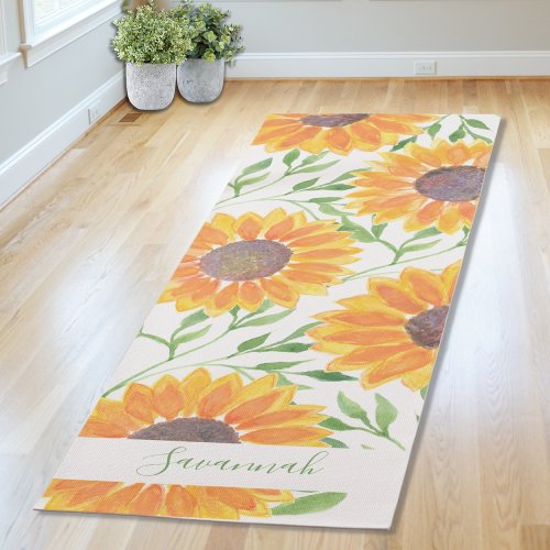 Rustic Sunflower Leaves Personalized Name Yoga Mat