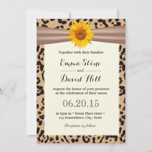 Rustic Sunflower Leopard Print Wedding Invitations 5" X 7" Invitation Card
