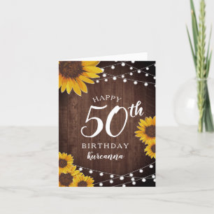 Rustic Sunflower & Lights 50th Birthday Card