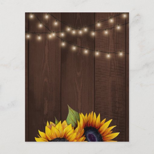 Rustic sunflower lights barn wood budget wedding flyer | Zazzle