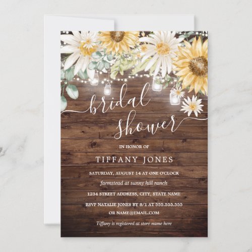 Rustic Sunflower Lights Bridal Shower Invite