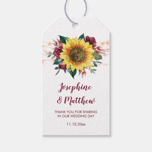 Rustic Sunflower Lights Floral Wedding Favor Gift Tags