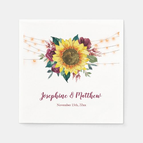 Rustic Sunflower Lights Floral Wedding Napkins