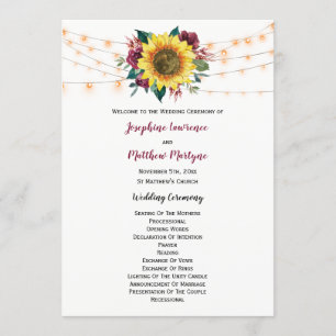 Rustic Sunflower Lights Floral Wedding Program