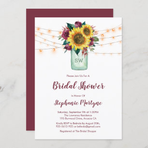 Rustic Sunflower Lights Mason Jar Bridal Shower Invitation